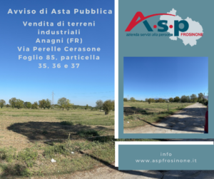 Scopri di più sull'articolo Avviso di asta pubblica per la vendita di n. 1 terreno sito in Anagni